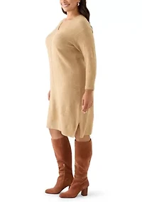 Plus Long Sleeve V-Neck Sweater Dress