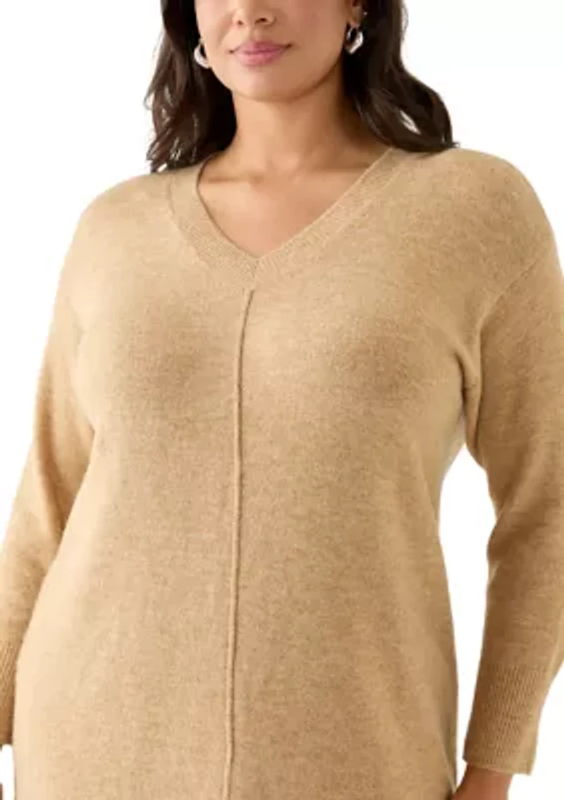 Plus Long Sleeve V-Neck Sweater Dress