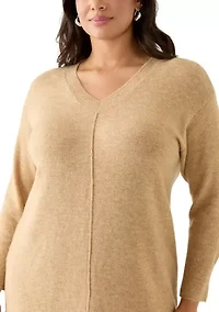 Plus Long Sleeve V-Neck Sweater Dress