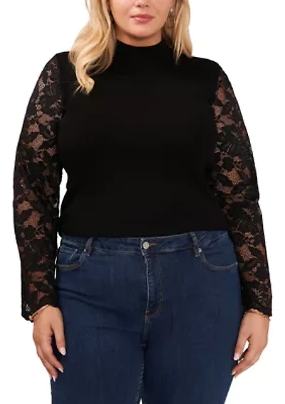 Plus Lace Sleeve Mock Neck Sweater