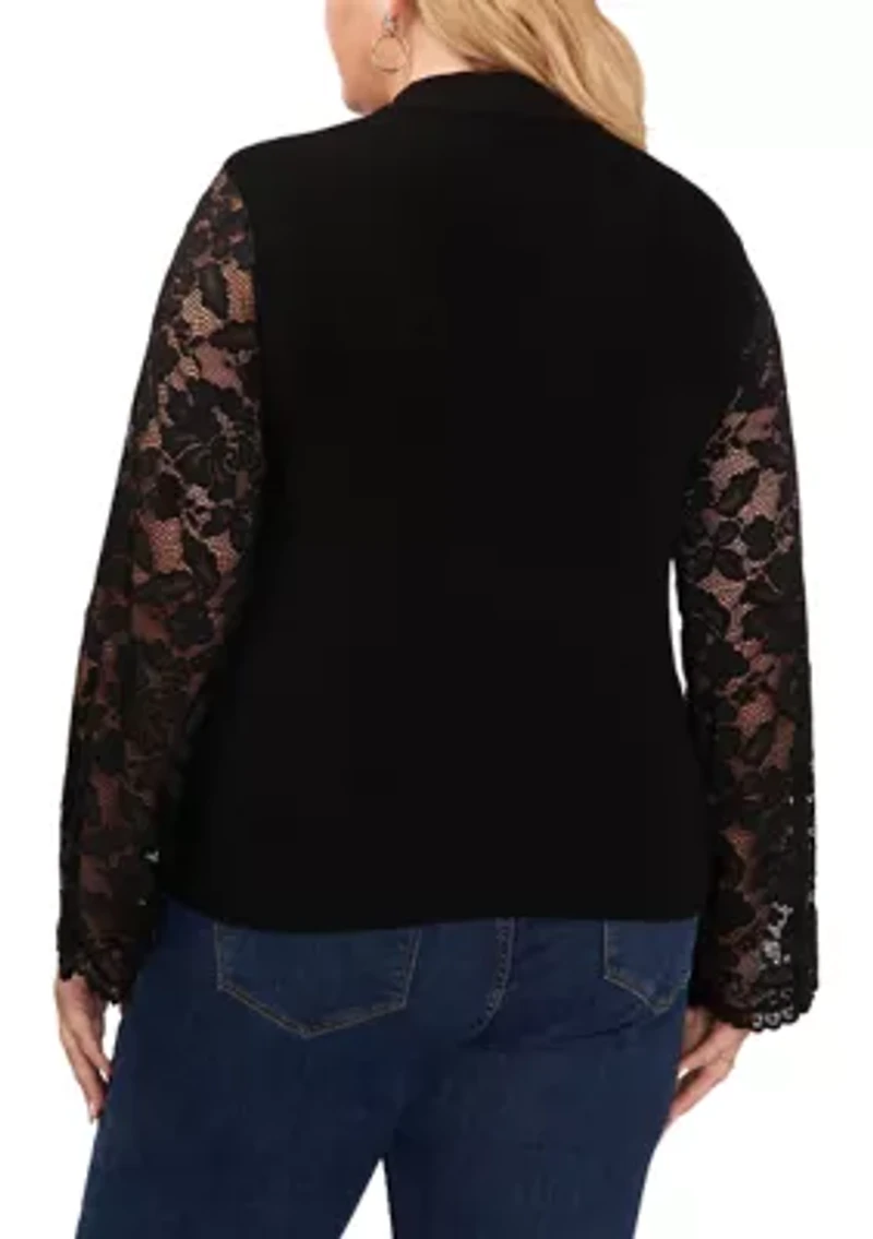 Plus Lace Sleeve Mock Neck Sweater