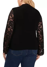 Plus Lace Sleeve Mock Neck Sweater