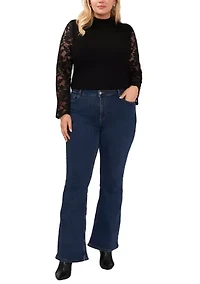 Plus Lace Sleeve Mock Neck Sweater