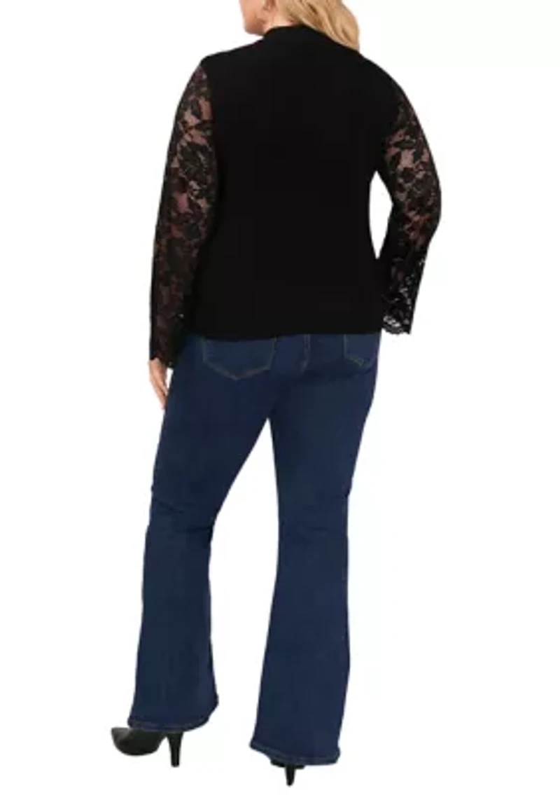 Plus Lace Sleeve Mock Neck Sweater