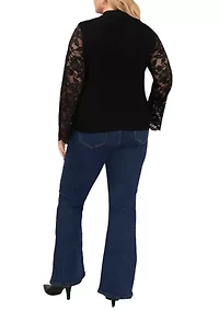 Plus Lace Sleeve Mock Neck Sweater