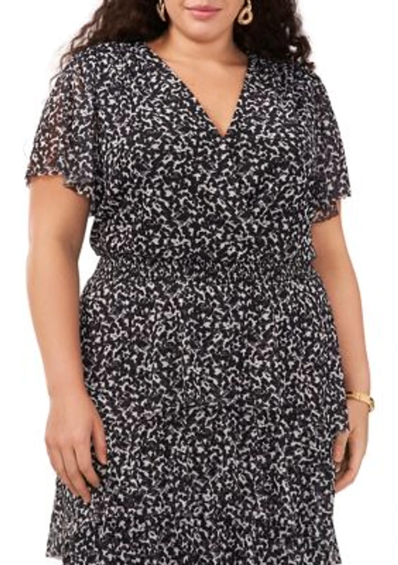 Plus Short Sleeve Mesh Tiered Midi Dress