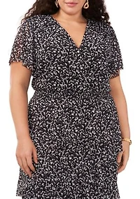 Plus Short Sleeve Mesh Tiered Midi Dress