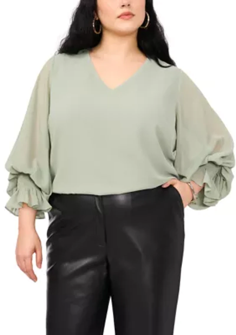 Plus Woven V-Neck Blouse