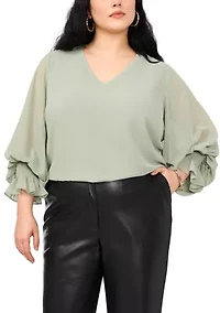 Plus Woven V-Neck Blouse