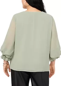 Plus Woven V-Neck Blouse