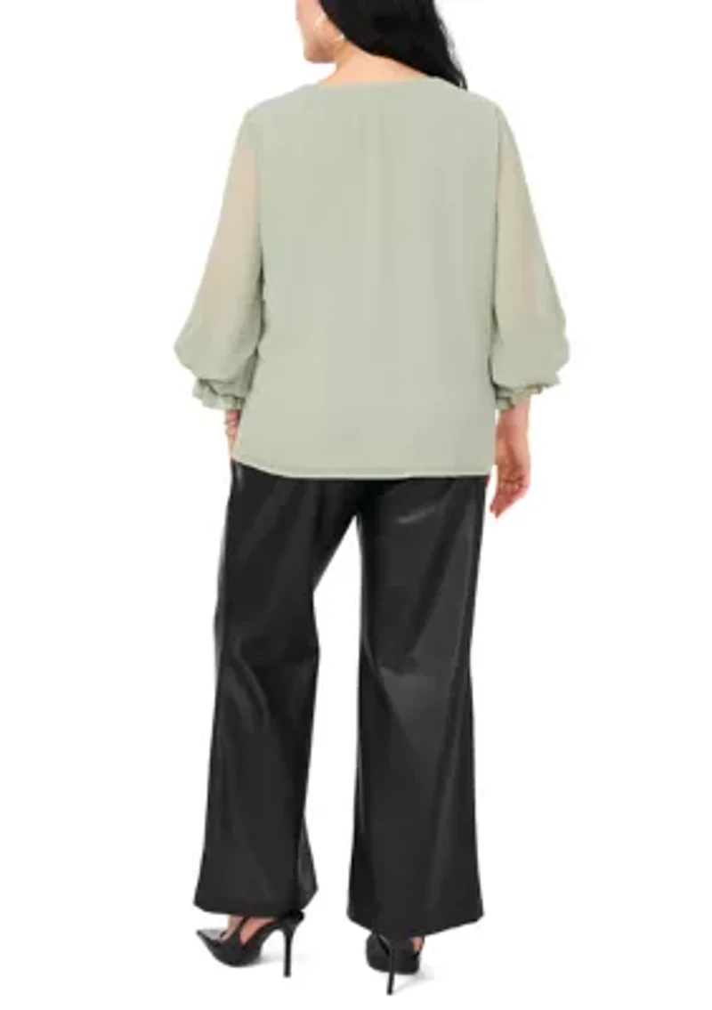 Plus Woven V-Neck Blouse