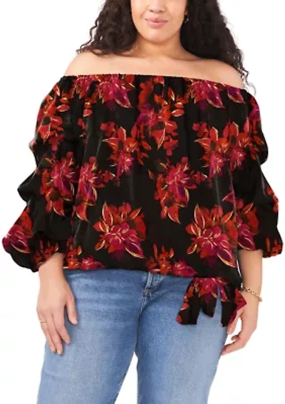 Plus Cha Sleeve Floral Off the Shoulder Top