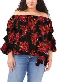 Plus Cha Sleeve Floral Off the Shoulder Top