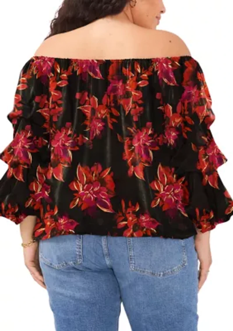 Plus Cha Sleeve Floral Off the Shoulder Top