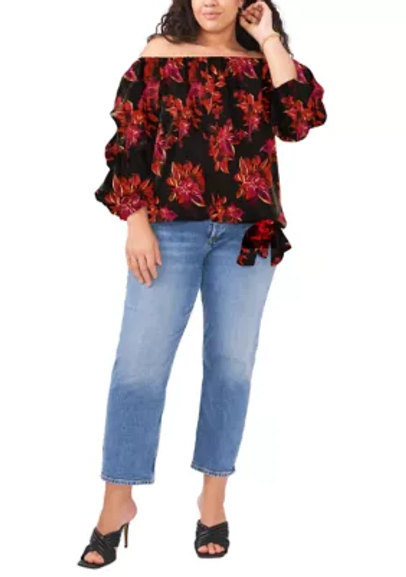 Plus Cha Sleeve Floral Off the Shoulder Top