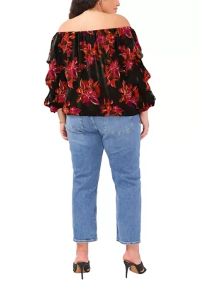 Plus Cha Sleeve Floral Off the Shoulder Top