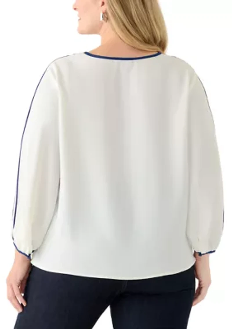 Plus Long Sleeve Crew Neck Top with Shirring