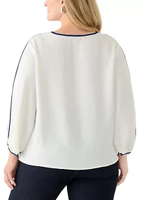 Plus Long Sleeve Crew Neck Top with Shirring