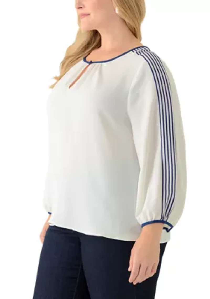 Plus Long Sleeve Crew Neck Top with Shirring