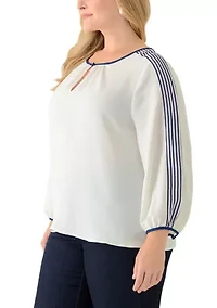 Plus Long Sleeve Crew Neck Top with Shirring