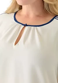 Plus Long Sleeve Crew Neck Top with Shirring