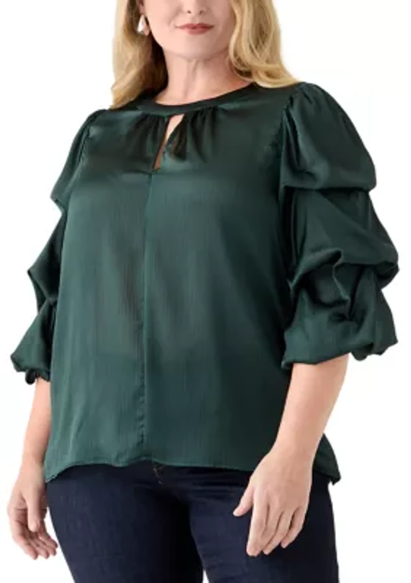 Plus Long Bubble Sleeve with Front Keyhole Blouse