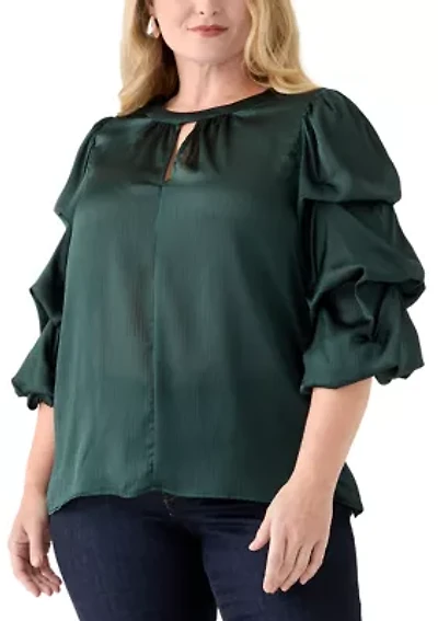 Plus Long Bubble Sleeve with Front Keyhole Blouse