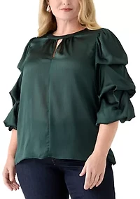 Plus Long Bubble Sleeve with Front Keyhole Blouse