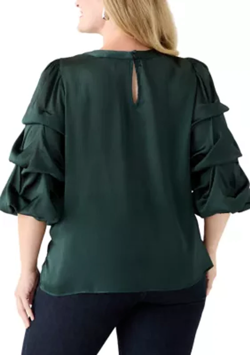 Plus Long Bubble Sleeve with Front Keyhole Blouse