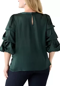 Plus Long Bubble Sleeve with Front Keyhole Blouse