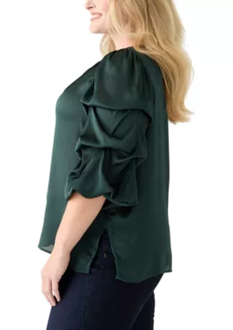 Plus Long Bubble Sleeve with Front Keyhole Blouse