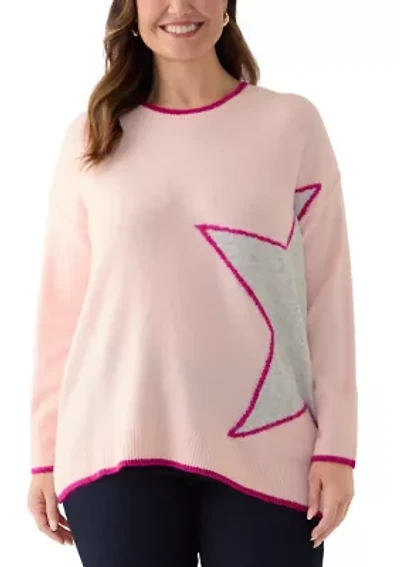 Plus Crew Neck Star Sweater with Tipping