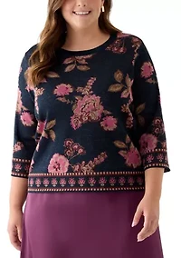 Plus Elbow Sleeve Printed Sweater