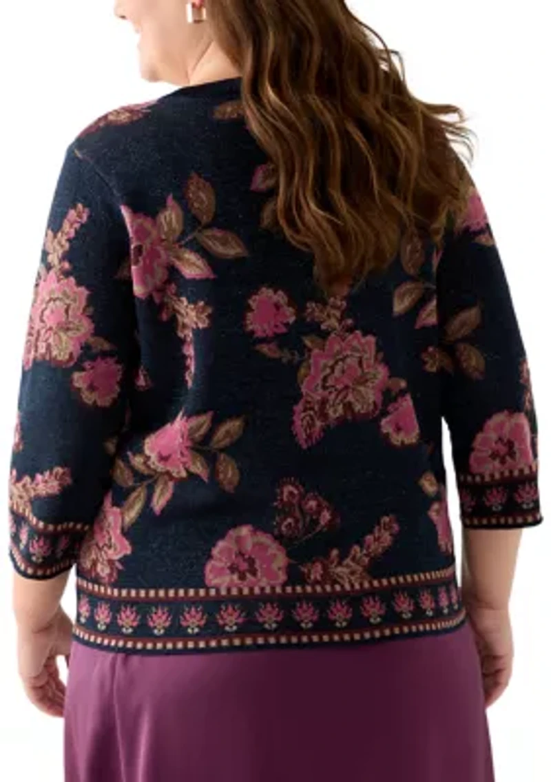 Plus Elbow Sleeve Printed Sweater