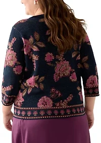 Plus Elbow Sleeve Printed Sweater