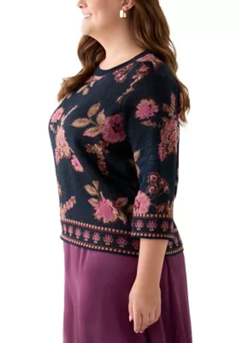 Plus Elbow Sleeve Printed Sweater