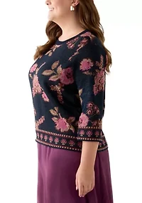 Plus Elbow Sleeve Printed Sweater