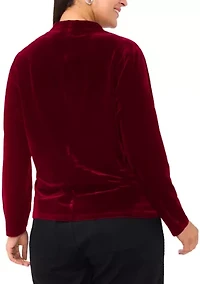 Plus Long Sleeve Wrap Front Velvet Blouse