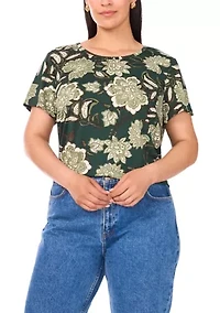 Plus Crewneck Short Sleeve Split Back T-Shirt