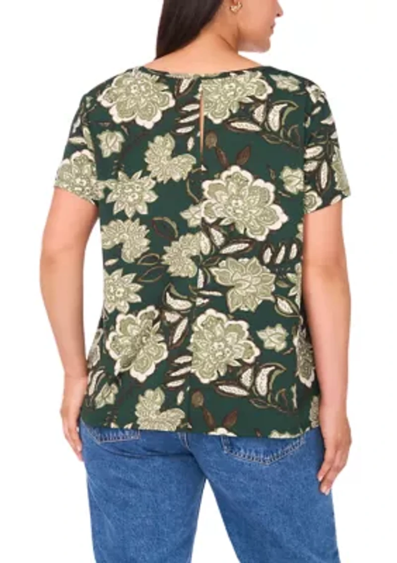 Plus Crewneck Short Sleeve Split Back T-Shirt