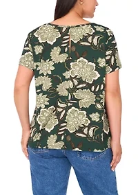 Plus Crewneck Short Sleeve Split Back T-Shirt