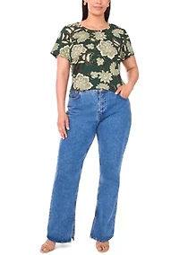 Plus Crewneck Short Sleeve Split Back T-Shirt