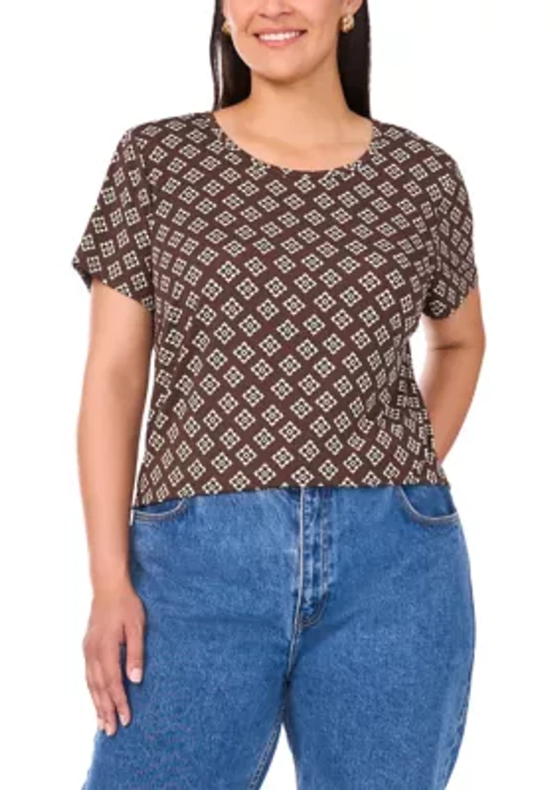 Plus Crewneck Short Sleeve Split Back T-Shirt