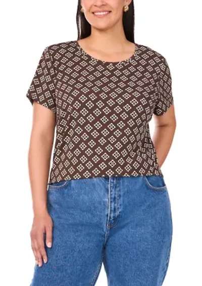 Plus Crewneck Short Sleeve Split Back T-Shirt