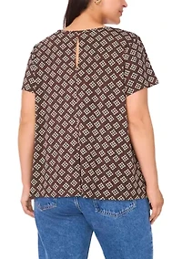 Plus Crewneck Short Sleeve Split Back T-Shirt