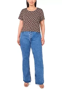Plus Crewneck Short Sleeve Split Back T-Shirt