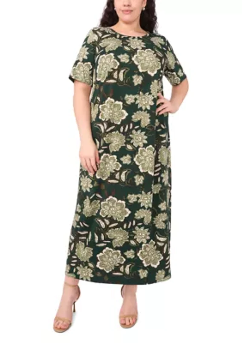 Plus Short Sleeve Crew Neck Maxi Dress