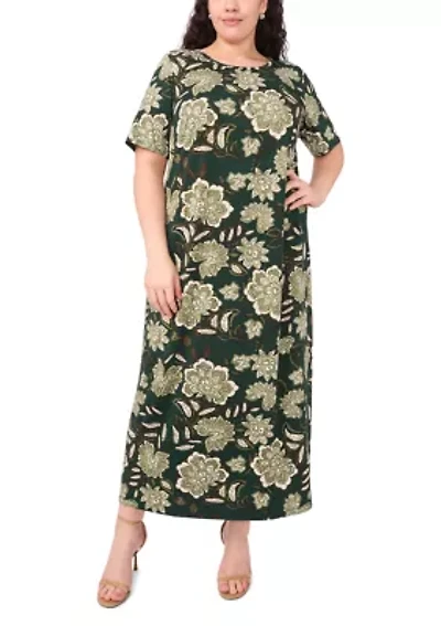 Plus Short Sleeve Crew Neck Maxi Dress