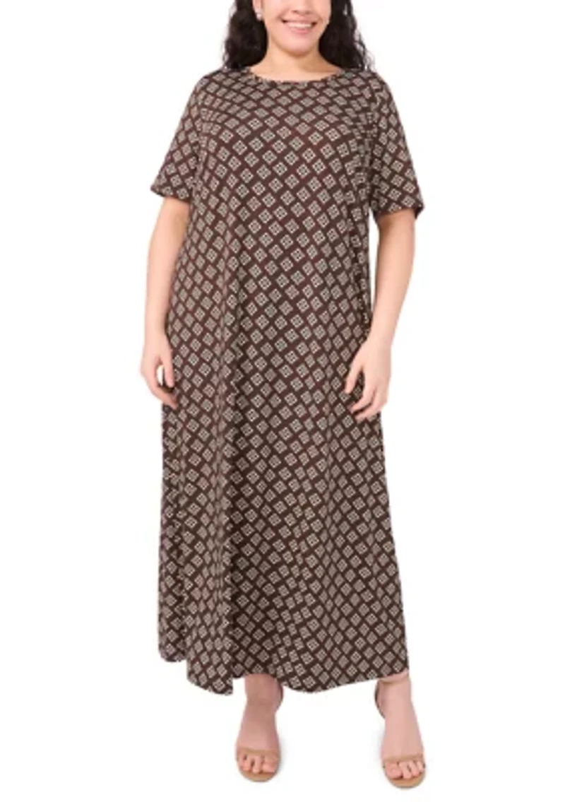 Plus Short Sleeve Crew Neck Maxi Dress
