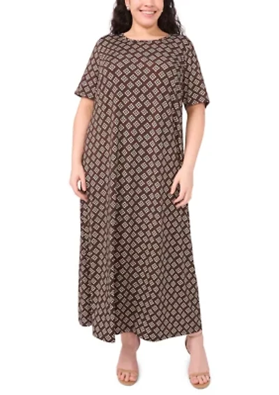 Plus Short Sleeve Crew Neck Maxi Dress